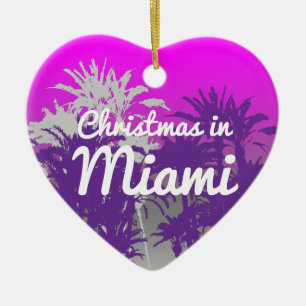 Kerstmis in de Paarse roze palmboom van Miami Keramisch Ornament