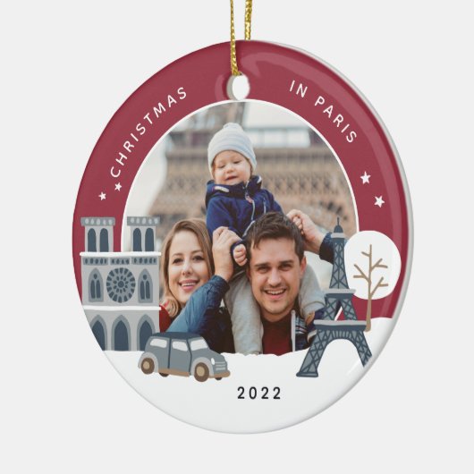 Kerstmis in de Parijse keepaardfoto Keramisch Ornament (Links)