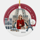Kerstmis in de Parijse keepaardfoto Keramisch Ornament (Achterkant)