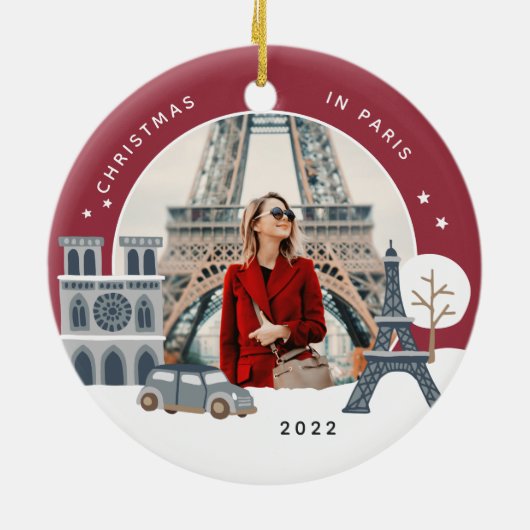 Kerstmis in de Parijse keepaardfoto Keramisch Ornament (Achterkant)