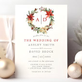 Kerstmis in de Poinsettia Monogram Wreath Weddensc Kaart
