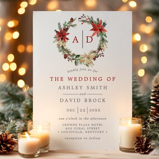 Kerstmis in de Poinsettia Monogram Wreath Weddensc Kaart