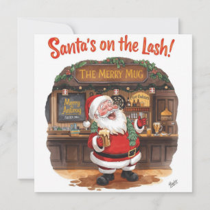 Kerstmis in de pub met Kerstman Feestdagenkaart