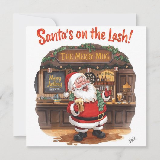 Kerstmis in de pub met Kerstman Feestdagenkaart (Voorkant)