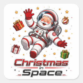 Kerstmis in de ruimte Kerstman Astronaut Schattig Vierkante Sticker
