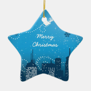 Kerstmis in de stad aangepaste kerstboomversiering keramisch ornament
