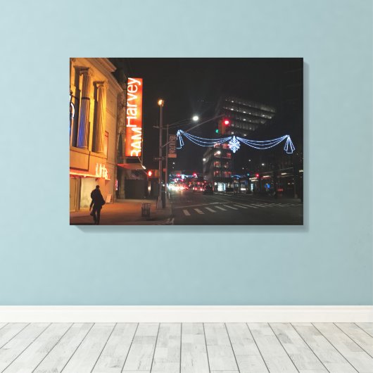 Kerstmis in de stad Brooklyn New York Foto Canvas Afdruk (Insitu (Houten vloer))