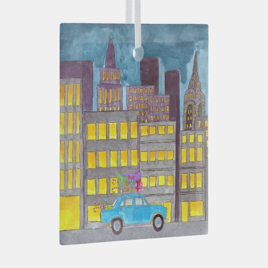 Kerstmis in de stad glas ornament (Voorkant Rechts)