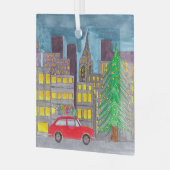 Kerstmis in de stad glas ornament (Voorkant links)
