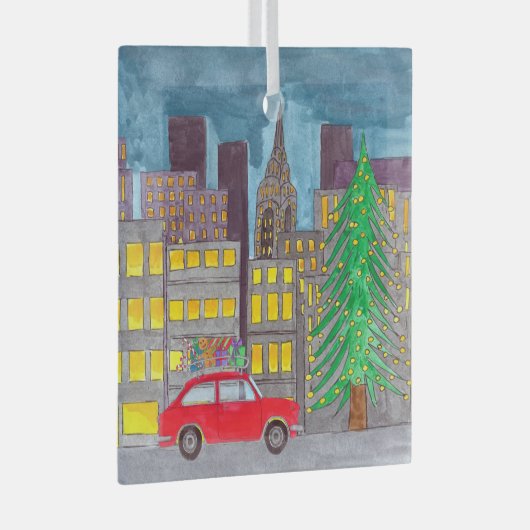 Kerstmis in de stad glas ornament (Voorkant Rechts)