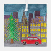 Kerstmis in de stad glas ornament (Achterkant)