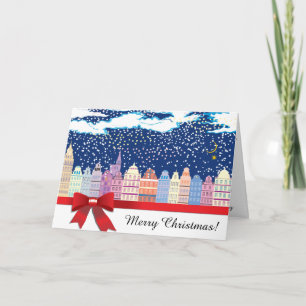 Kerstmis in de stad met Red Bow PERSONALIZED Feestdagen Kaart