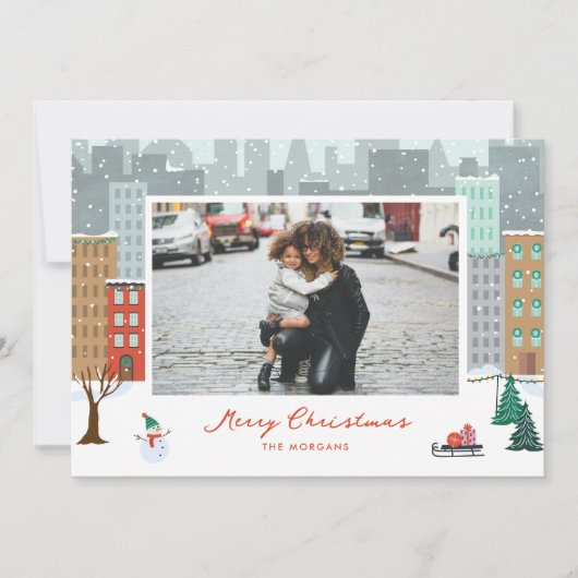 Kerstmis in de stad Plat Kerstkaart (Voorkant)