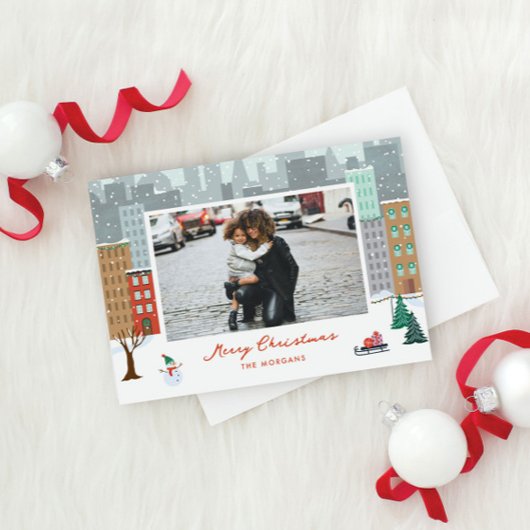 Kerstmis in de stad Plat Kerstkaart