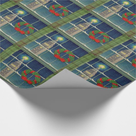 Kerstmis in de stad uit de jaren vijftig cadeaupapier (Hoek)