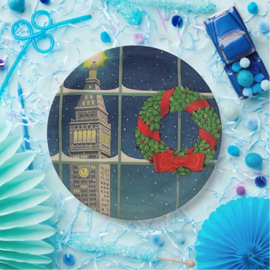 Kerstmis in de stad van 1950 papieren bordje (Feest)