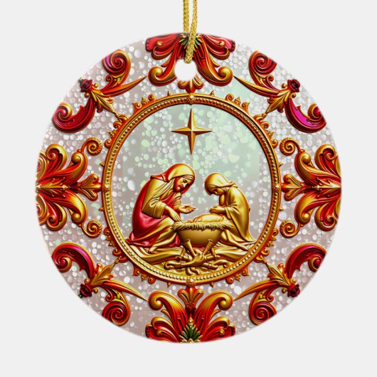 KERSTMIS ~ In de Stal ~ Keramisch Ornament (Voorkant)