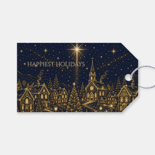 Kerstmis in de sterren | Kerstmis dorp Cadeaulabel (Voorkant (Horizontaal))