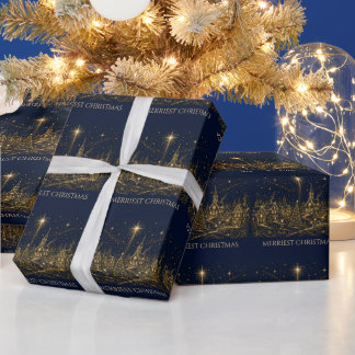 Kerstmis in de sterren | Kerstmis dorp Cadeaupapier