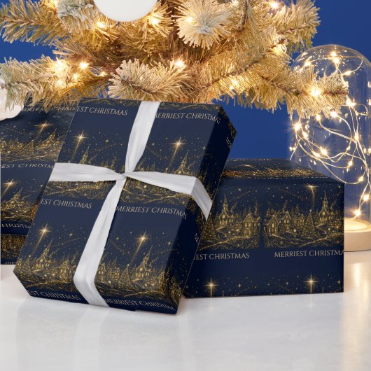 Kerstmis in de sterren | Kerstmis dorp Cadeaupapier (Feestdagen)