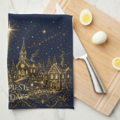 Kerstmis in de sterren | Kerstmis dorp Theedoek (Quarter Fold)