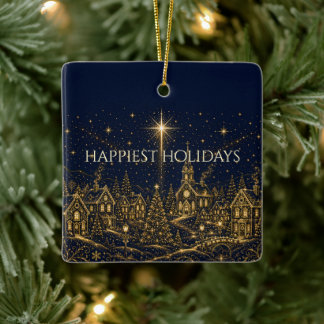 Kerstmis in de sterren | Kerstmis dorpsfoto Keramisch Ornament