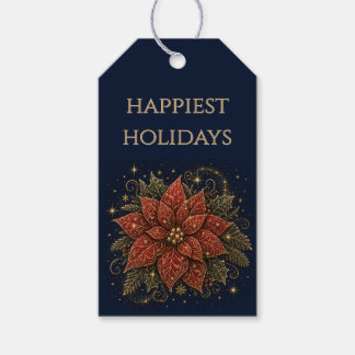 Kerstmis in de sterren | Poinsettia Cadeaulabel