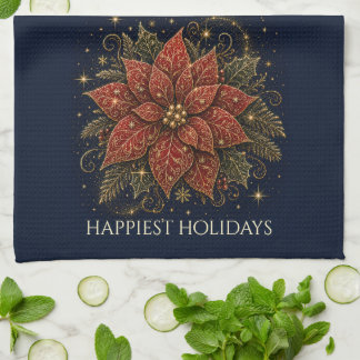 Kerstmis in de sterren | Poinsettia Theedoek