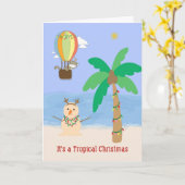 Kerstmis in de Tropics Palm Tree & Sand Snowman Kaart (Gele Bloem)