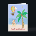 Kerstmis in de Tropics Palm Tree & Sand Snowman Kaart<br><div class="desc">Kerstmis in de tropen met een palmboom en licht,  een kat in een Hot Air Balloon,  en een zandsneeuwman met een hand geschilderde oceaan en zandig strand. Bedankt aan Creative Fabrica voor enkele elementen in het ontwerp. De woorden aan de voorkant zijn permanent. De binnenkant kan veranderd worden.</div>