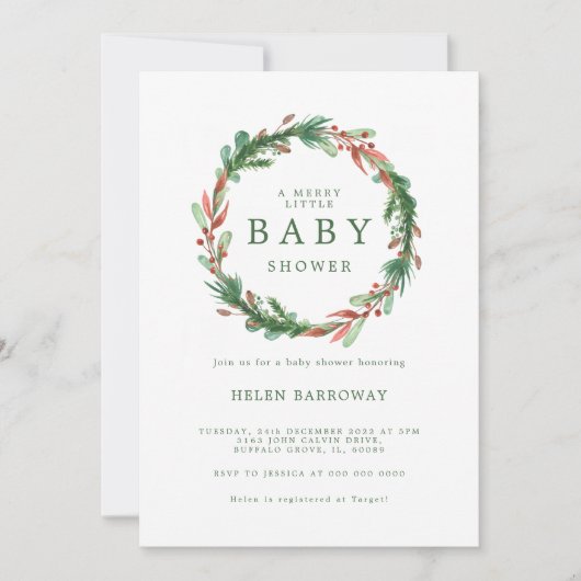 Kerstmis in de uitnodiging van het Baby shower Bur (Voorkant)