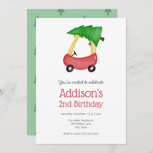 Kerstmis in de winter Kleine rode auto met boom Ve Kaart (Voorkant / Achterkant)