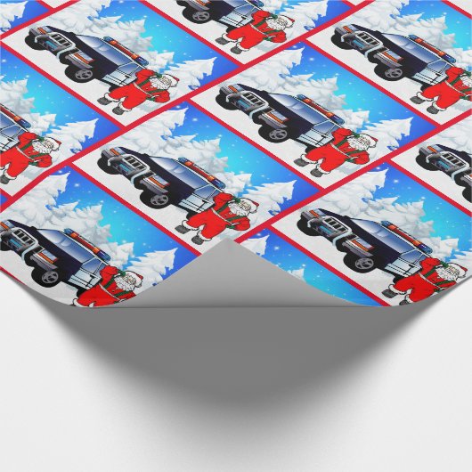 Kerstmis in de winter op politieauto's cadeaupapier (Hoek)
