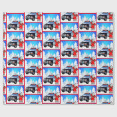 Kerstmis in de winter op politieauto's cadeaupapier (Vlak)
