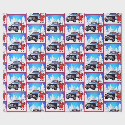 Kerstmis in de winter op politieauto's cadeaupapier (Vlak)