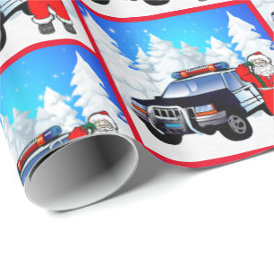 Kerstmis in de winter op politieauto's cadeaupapier