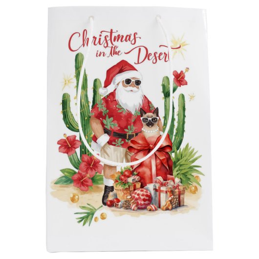 Kerstmis in de woestijn met Cactus Kerstman Medium Cadeauzakje (Voorkant)