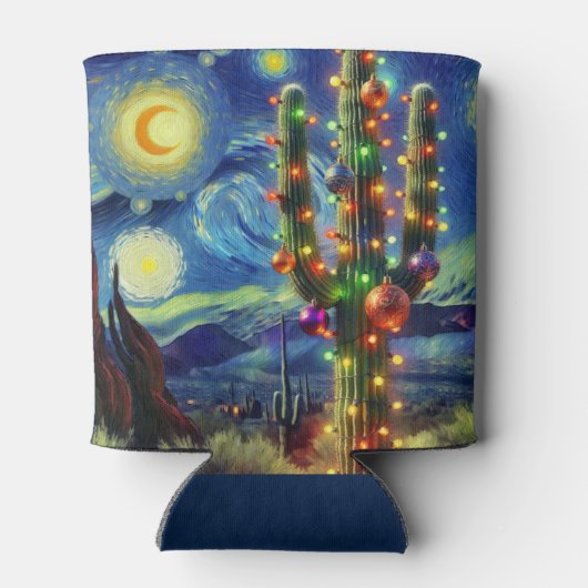 Kerstmis in de woestijn Zuidwest Saguaro Cactus Blikjeskoeler (Achterkant)