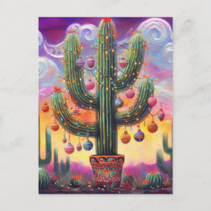 Kerstmis in de woestijn Zuidwest Saguaro Cactus Briefkaart