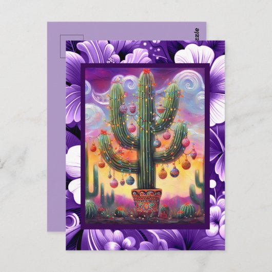 Kerstmis in de woestijn Zuidwest Saguaro Cactus Briefkaart (Voorkant / Achterkant)