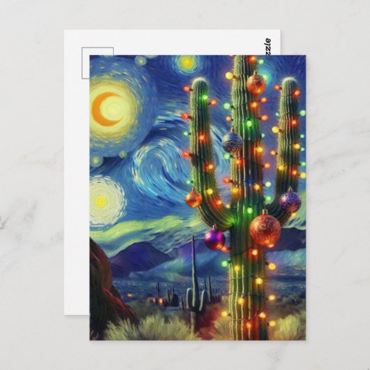 Kerstmis in de woestijn Zuidwest Saguaro Cactus Briefkaart (Voorkant / Achterkant)