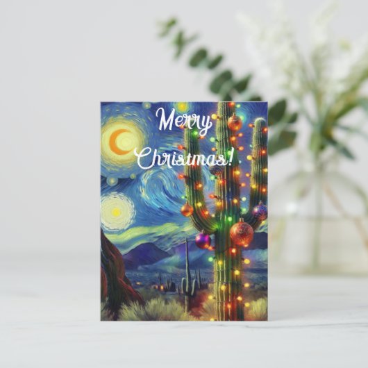 Kerstmis in de woestijn Zuidwest Saguaro Cactus Briefkaart (Staand voorkant)
