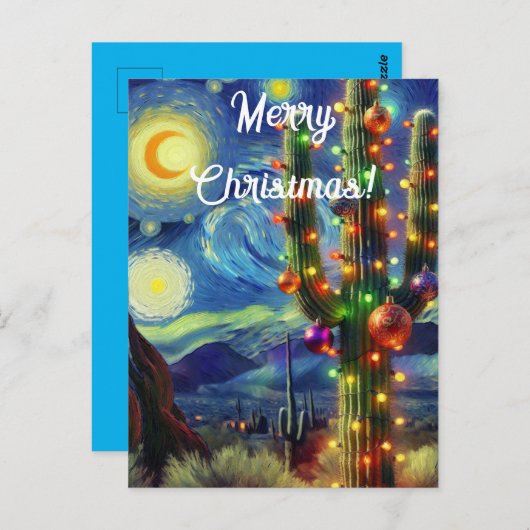 Kerstmis in de woestijn Zuidwest Saguaro Cactus Briefkaart (Voorkant / Achterkant)