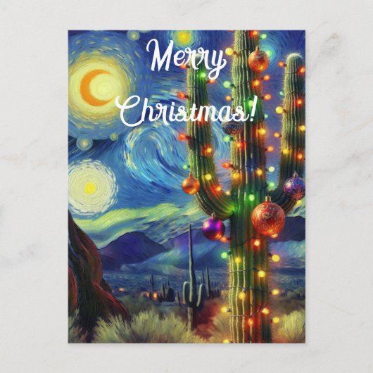 Kerstmis in de woestijn Zuidwest Saguaro Cactus Briefkaart (Voorkant)