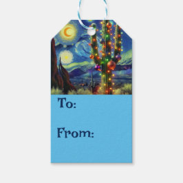 Kerstmis in de woestijn Zuidwest Saguaro Cactus Cadeaulabel