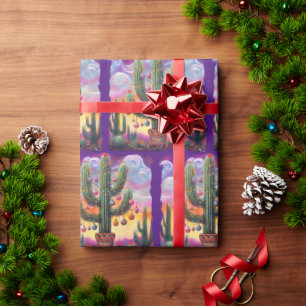 Kerstmis in de woestijn Zuidwest Saguaro Cactus Cadeaupapier