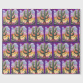 Kerstmis in de woestijn Zuidwest Saguaro Cactus Cadeaupapier (Vlak)