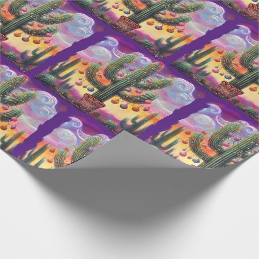 Kerstmis in de woestijn Zuidwest Saguaro Cactus Cadeaupapier (Hoek)