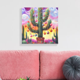 Kerstmis in de woestijn Zuidwest Saguaro Cactus Canvas Afdruk
