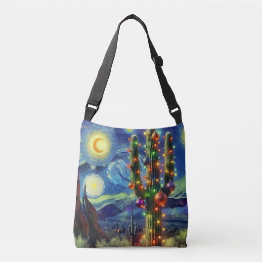 Kerstmis in de woestijn Zuidwest Saguaro Cactus Crossbody Tas (Voorkant)